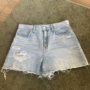 Madewell The Mom Jean Distressed Light Blue Denim Shorts